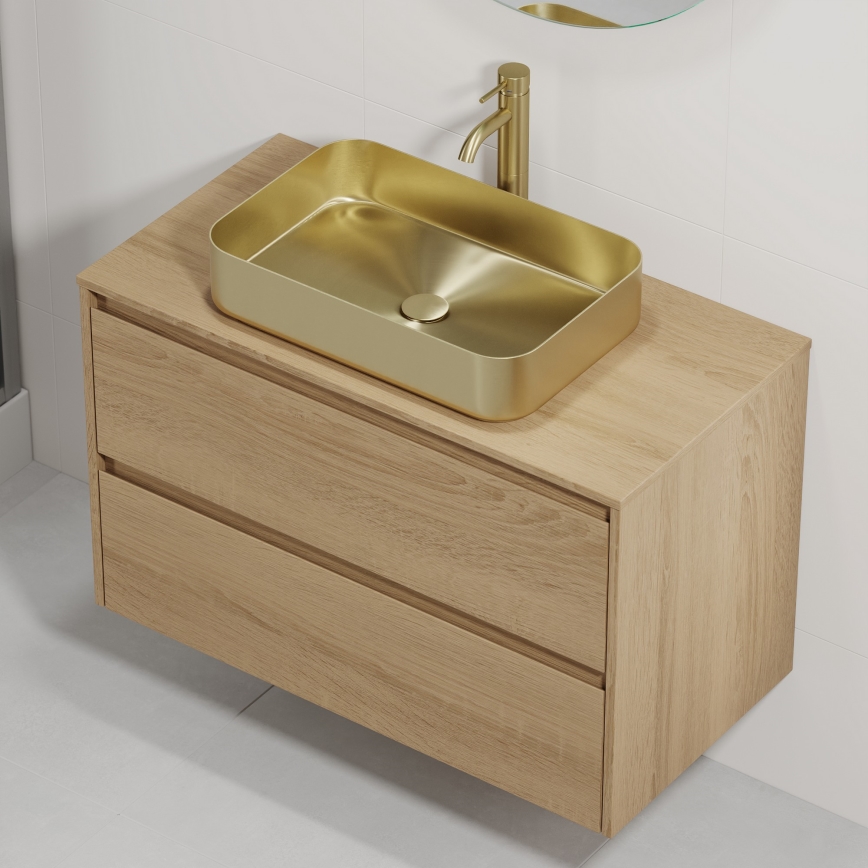 Armário de casa de banho com lavatório TRONDHEIM/LJORDAL 90x57x46 cm carvalho/latão