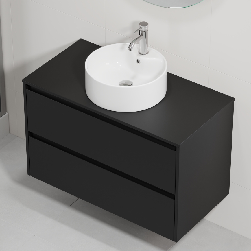 Armário de casa de banho com lavatório TRONDHEIM/VIKEDAL 90x57x46 cm preto/branco