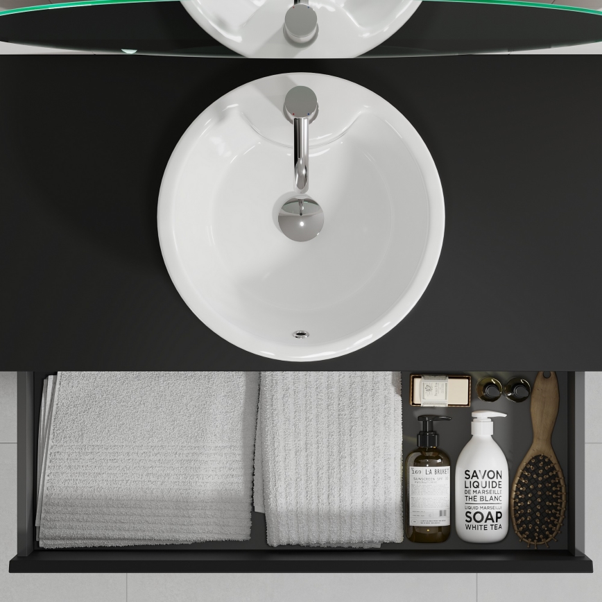 Armário de casa de banho com lavatório TRONDHEIM/VIKEDAL 90x57x46 cm preto/branco