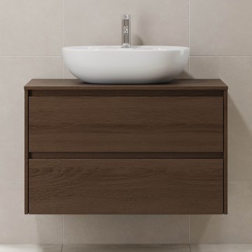 Armário de casa de banho TRONDHEIM para lavatório 90x57x46 cm nogueira