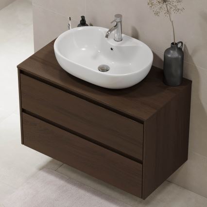 Armário de casa de banho TRONDHEIM para lavatório 90x57x46 cm nogueira