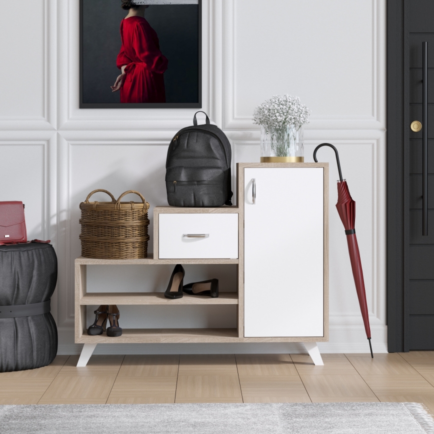 Armário de sapatos RETRO 77x90 cm bege/branco