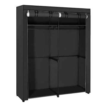 Armário de tecido com prateleiras e varão MATIS 140x174 cm preto