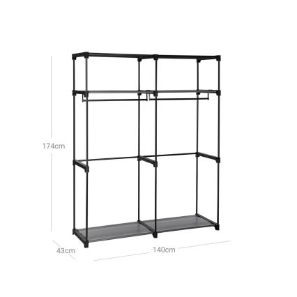 Armário de tecido com prateleiras e varão MATIS 140x174 cm preto