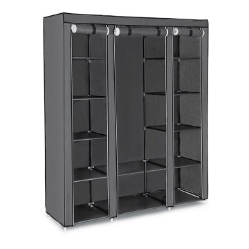 Armário de tecido MATIS 150x175 cm com prateleiras e barra para cabides, cinzento