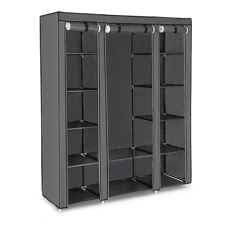 Armário de tecido MATIS 150x175 cm com prateleiras e barra para cabides, cinzento