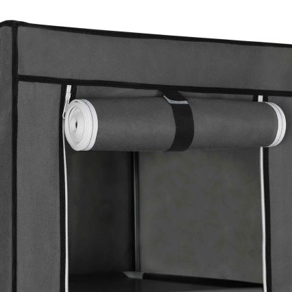 Armário de tecido MATIS 150x175 cm com prateleiras e barra para cabides, cinzento