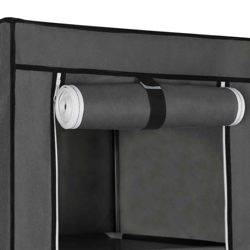 Armário de tecido MATIS 150x175 cm com prateleiras e barra para cabides, cinzento