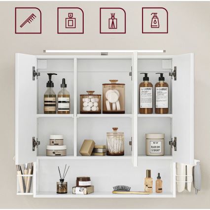 Armário espelhado de casa de banho LED SKY 70x70x16 cm 230V branco