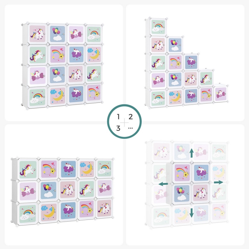 Armário modular infantil com caixas de arrumação ANET colorido