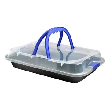 Assadeira com tampa TORO 42x3,8x29 cm preto/azul