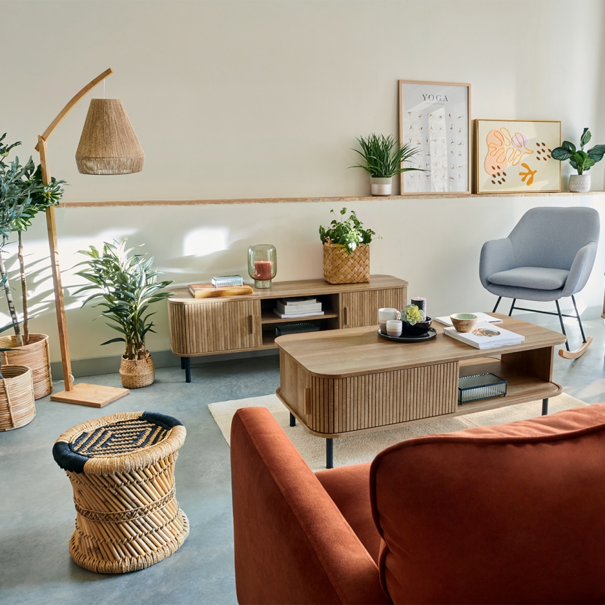 Atmosphera - Candeeiro de chão PALM 1xE27/60W/230V bambu/cânhamo