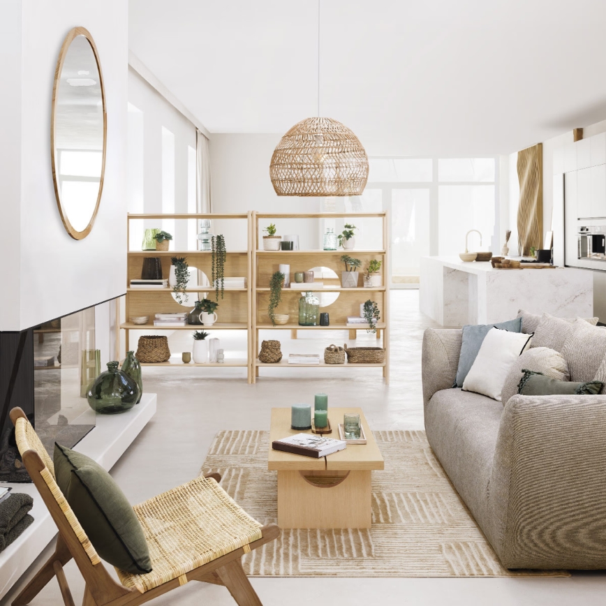 Atmosphera - Espelho de parede ANGELO diâmetro 110 cm pinho