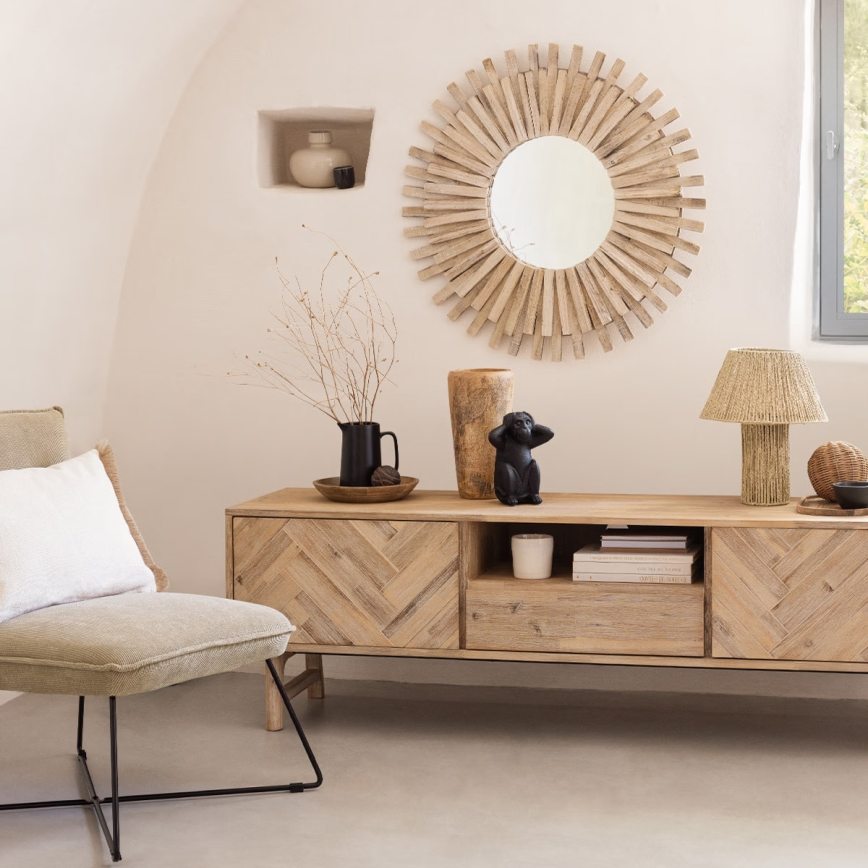 Atmosphera - Espelho de parede MANON diâmetro 88 cm abeto