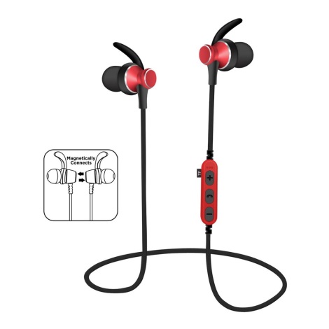 Auriculares Bluetooth com microfone e leitor de MicroSD preto/vermelho