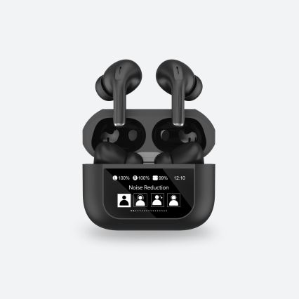 Auriculares sem fios com ecrã LCD 300 mAh + 2x 30 mAh preto