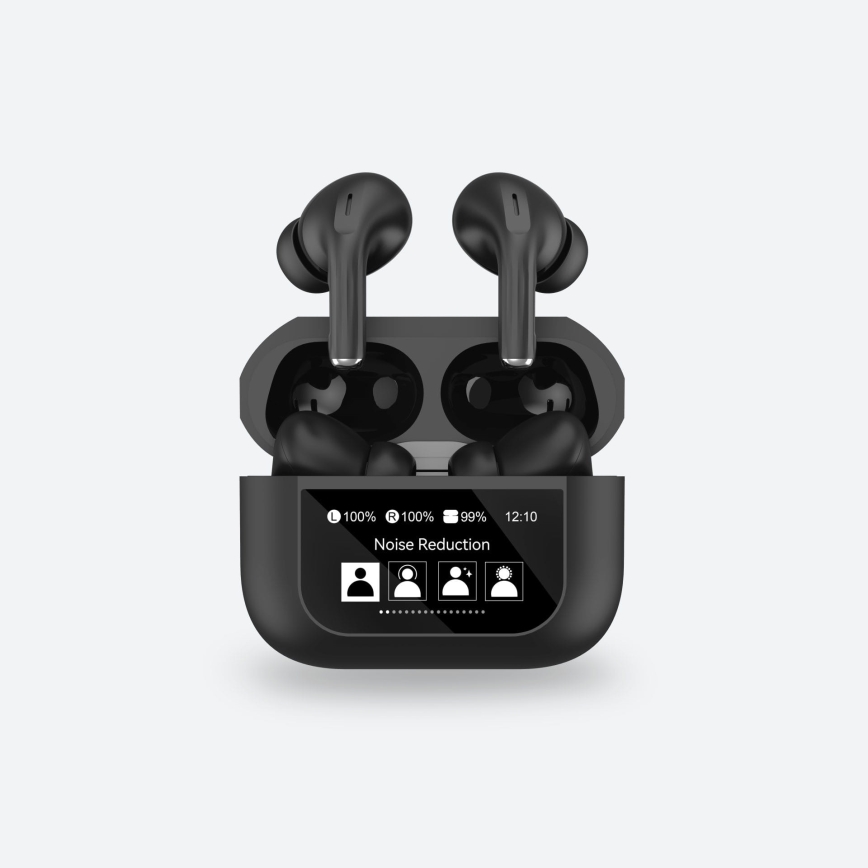 Auriculares sem fios com ecrã LCD 300 mAh + 2x 30 mAh preto