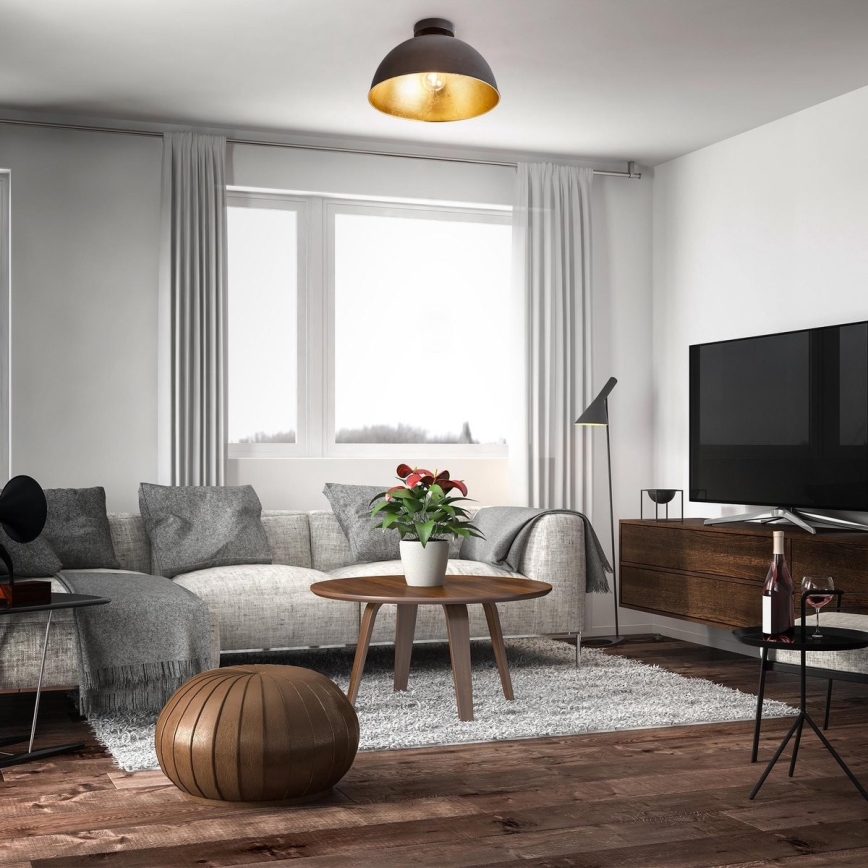 B.K. Licht 1322 - Iluminação de teto 1xE27/60W/230V preto/dourado