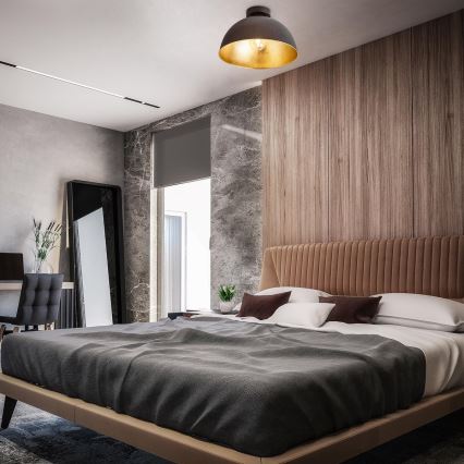 B.K. Licht 1322 - Iluminação de teto 1xE27/60W/230V preto/dourado