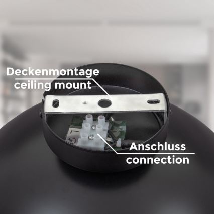 B.K. Licht 1322 - Iluminação de teto 1xE27/60W/230V preto/dourado