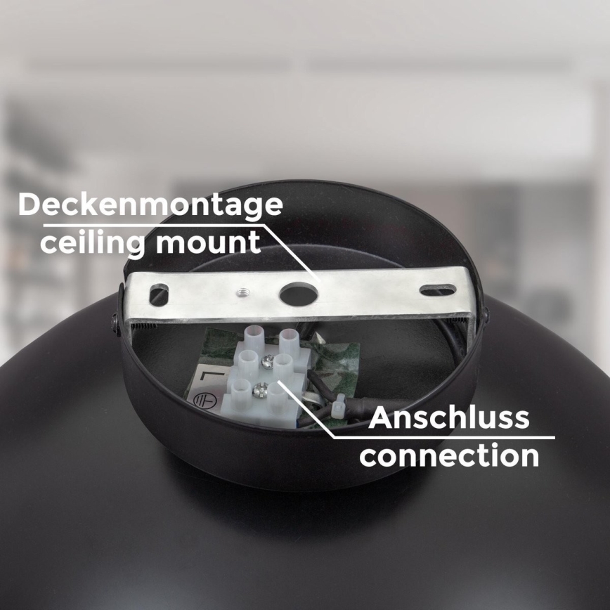 B.K. Licht 1322 - Iluminação de teto 1xE27/60W/230V preto/dourado