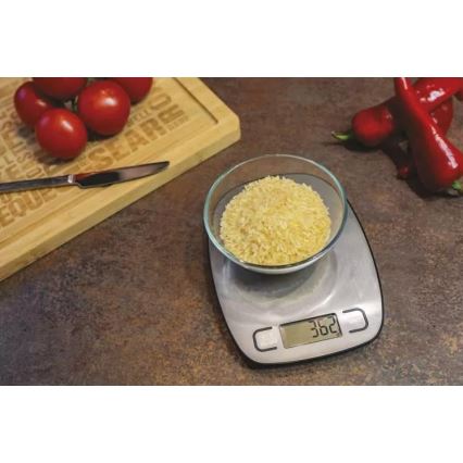 Balança digital de cozinha 2xAAA prateada