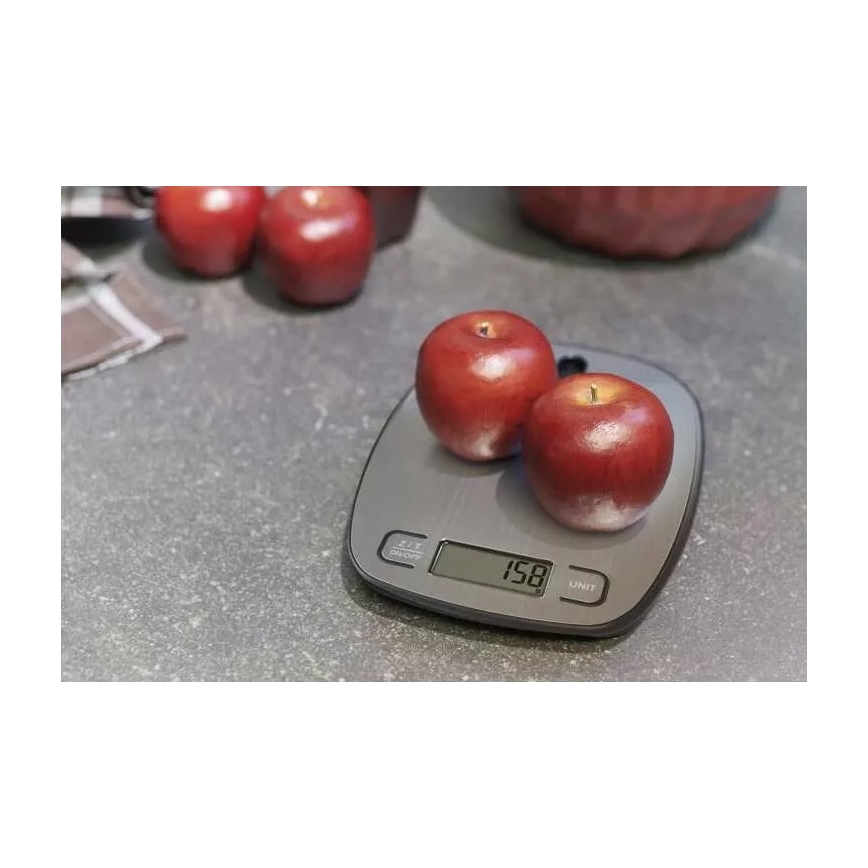 Balança digital de cozinha 2xAAA prateada