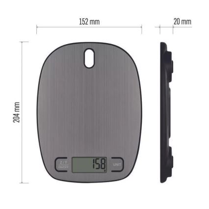 Balança digital de cozinha 2xAAA prateada