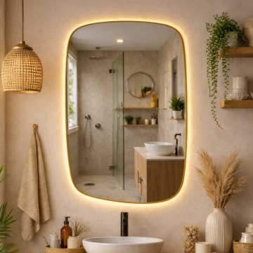 Baltica Design - Espelho de parede LED para casa de banho com retroiluminação STONE CALM LED/15W/230V 2700K 90x60 cm IP65 dourado