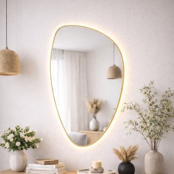 Baltica Design - Espelho de parede para casa de banho com iluminação integrada STONE FLUID LED/15W/230V 4500K 92x55 cm IP65 dourado