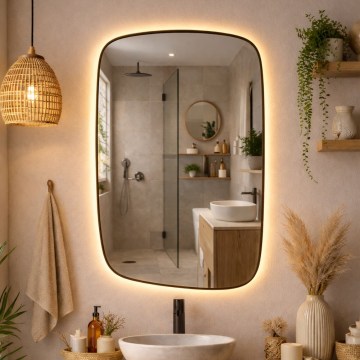 Baltica Design - Espelho de parede para casa de banho LED com retroiluminação STONE CALM LED/15W/230V 2700K 90x60 cm IP65 preto