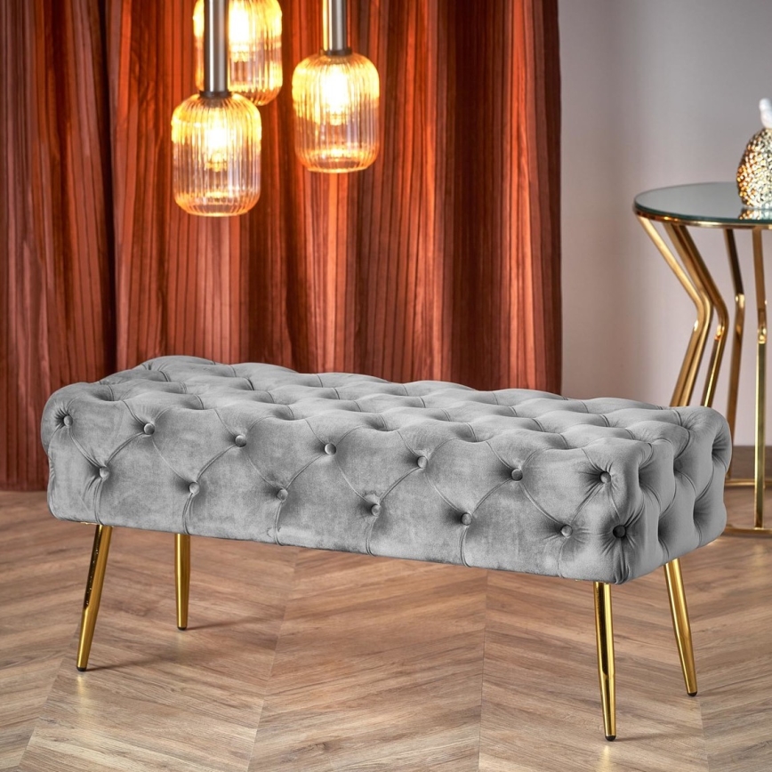 Banco acolchoado ATHENA 40x100 cm cinzento/dourado