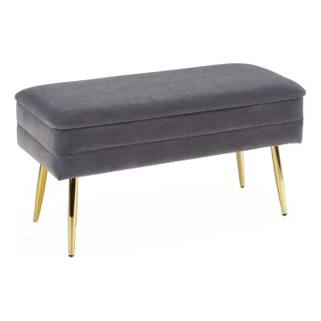 Banco acolchoado com espaço de armazenamento VELVA 37x78 cm cinzento/dourado