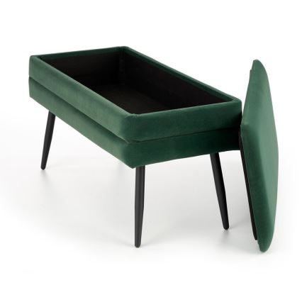 Banco acolchoado com espaço de armazenamento VELVA 37x78 cm verde/preto