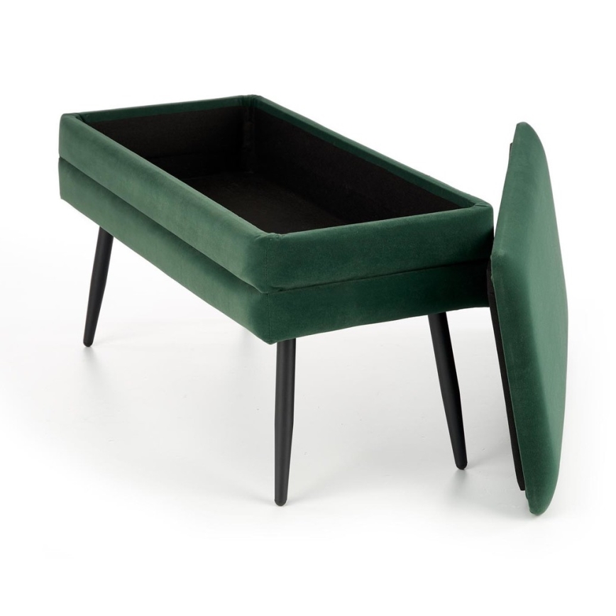 Banco acolchoado com espaço de armazenamento VELVA 37x78 cm verde/preto