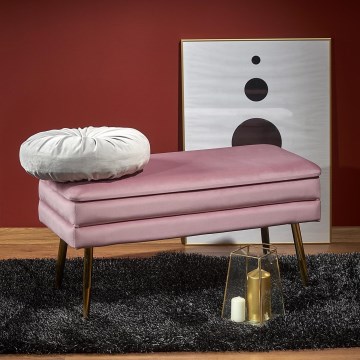 Banco com espaço de armazenamento VELVA 37x78 cm rosa/dourado