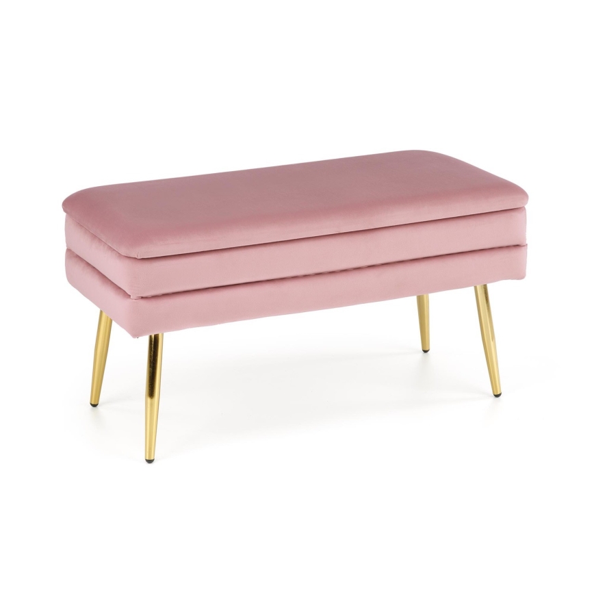 Banco com espaço de armazenamento VELVA 37x78 cm rosa/dourado
