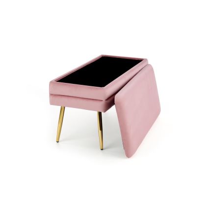 Banco com espaço de armazenamento VELVA 37x78 cm rosa/dourado