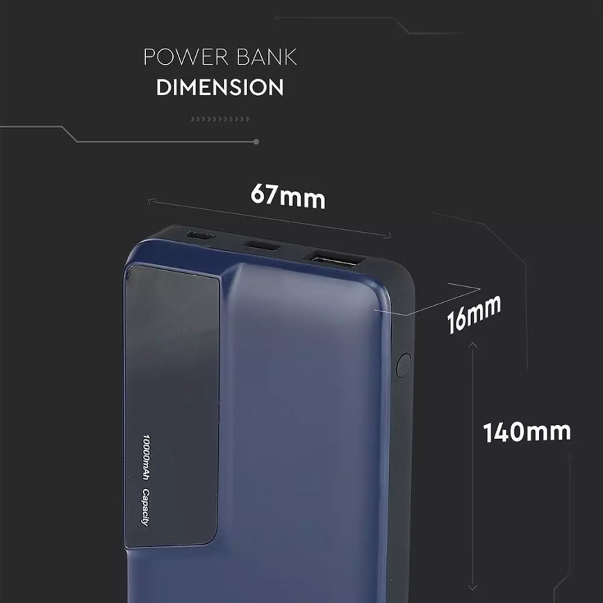 Banco de potência com visor 10000mAh/3,7V AZUL