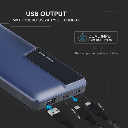 Banco de potência com visor 10000mAh/3,7V AZUL