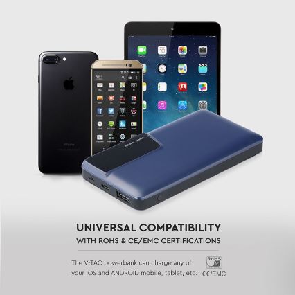 Banco de potência com visor 10000mAh/3,7V AZUL