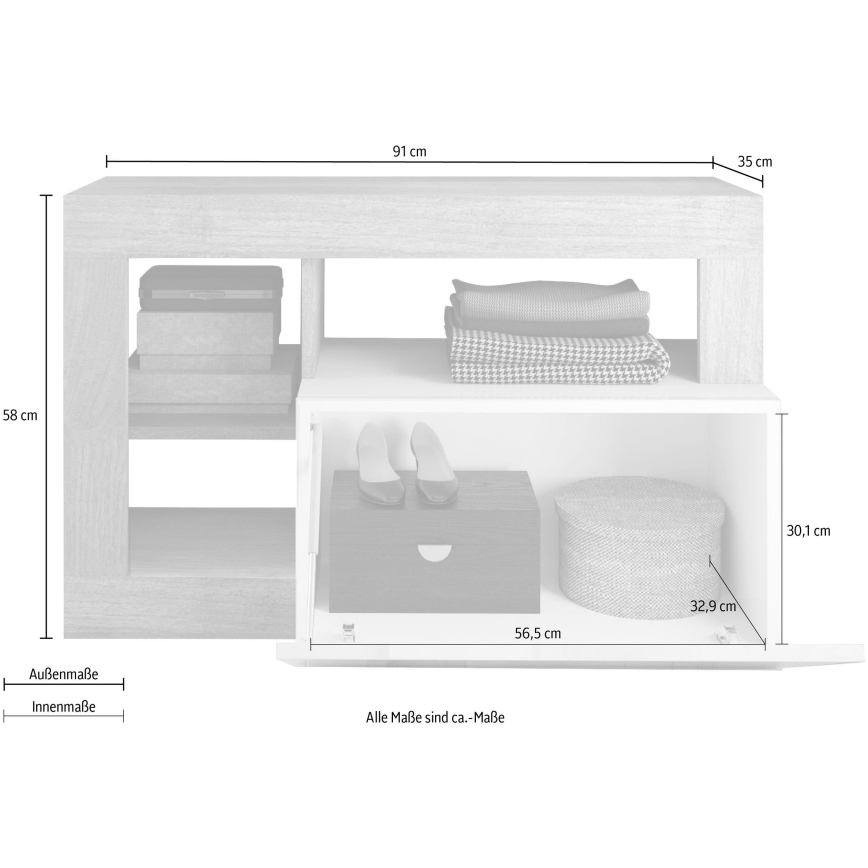 Banco LENOR 91x209 cm branco/castanho