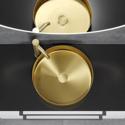 BATH DELUXE 06-040-16-70-00 - Lavatório de bancada LJORDAL, 40 cm de diâmetro, aço inoxidável/latão escovado