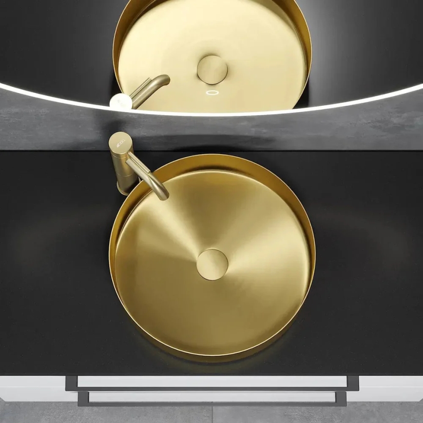 BATH DELUXE 06-040-16-70-00 - Lavatório de bancada LJORDAL, 40 cm de diâmetro, aço inoxidável/latão escovado