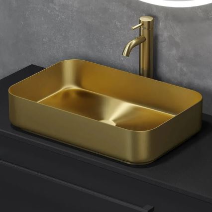 BATH DELUXE 06-052-18-70-00 - Cuba de apoio LJORDAL 52x34 cm em aço inoxidável com acabamento em latão escovado