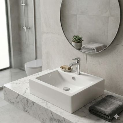 Bathco 0010 - Lavatório de sobrepor BOLONIA 51x45,5 cm porcelana/branco