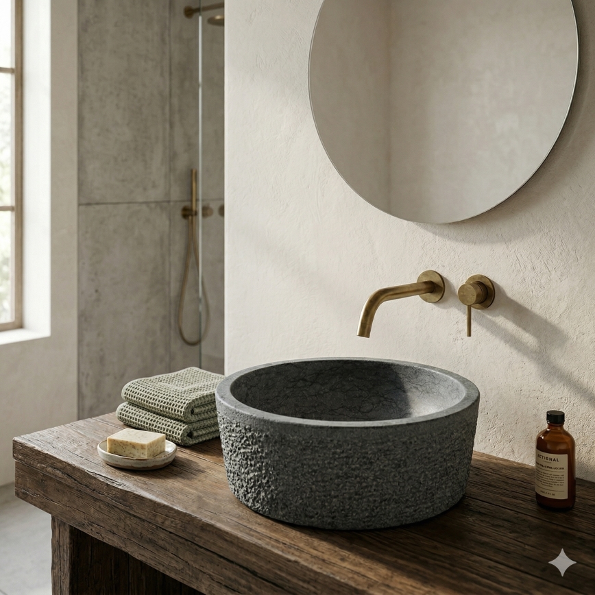 Bathco 00308 - Lavatório de bancada DUAL Ø 40,5 cm pedra/cinzento