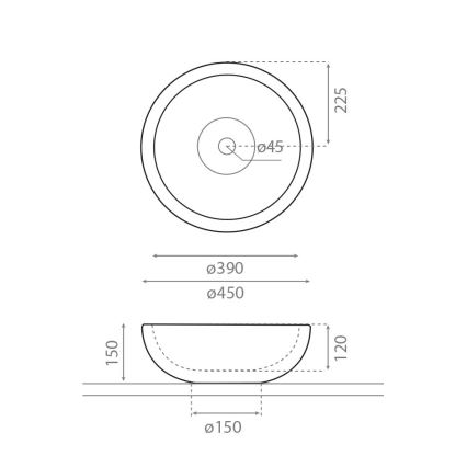 Bathco 00317 - Lavatório de apoio PUKET Ø 45 cm pedra/cinzento
