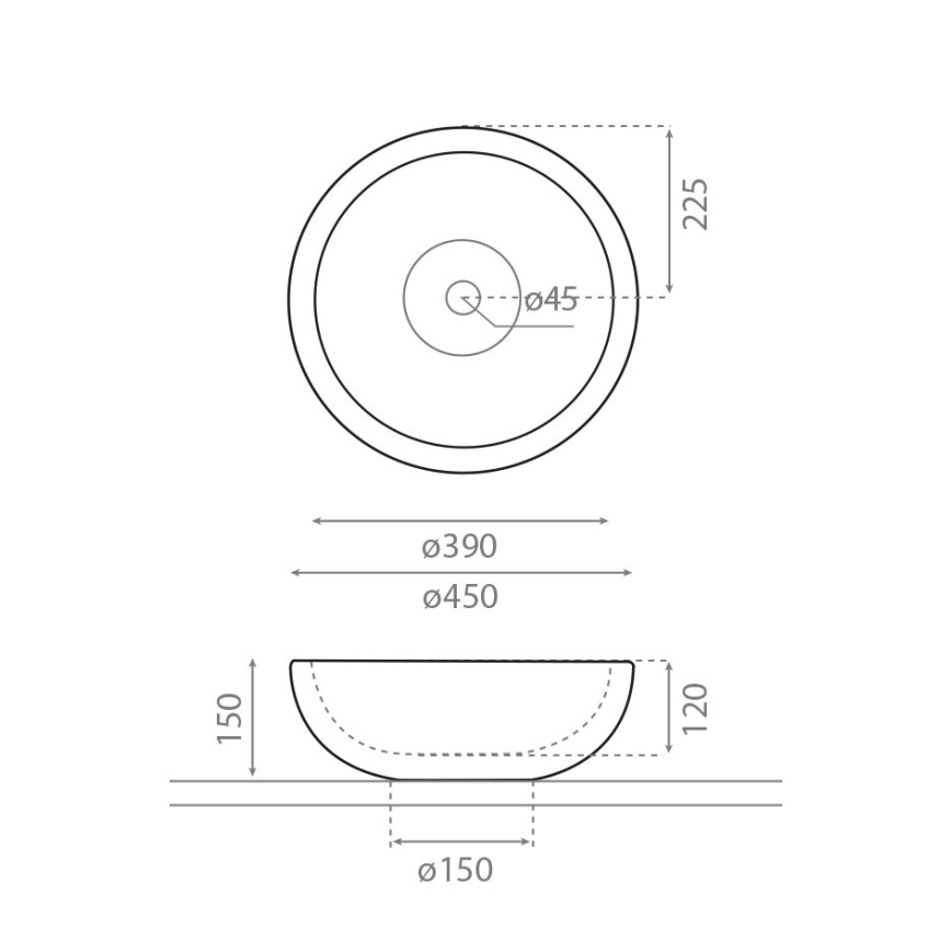 Bathco 00317 - Lavatório de apoio PUKET Ø 45 cm pedra/cinzento