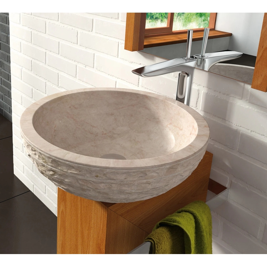 Bathco 00318 - Lavatório de sobrepor PUKET Ø 45 cm pedra/bege